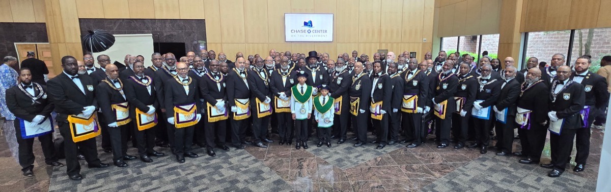 Members of the Most Worshipful Prince Hall Grand Lodge of Delaware assembled in full regalia at the Chase Center on the Riverfront in Wilmington