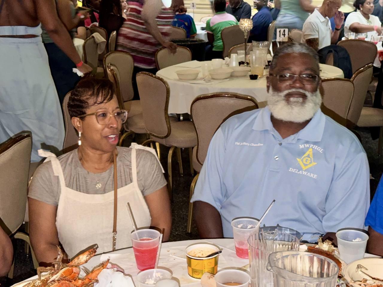 A brother of the Delaware Jurisdiction in jurisdiction colors at Crab Feast 2026