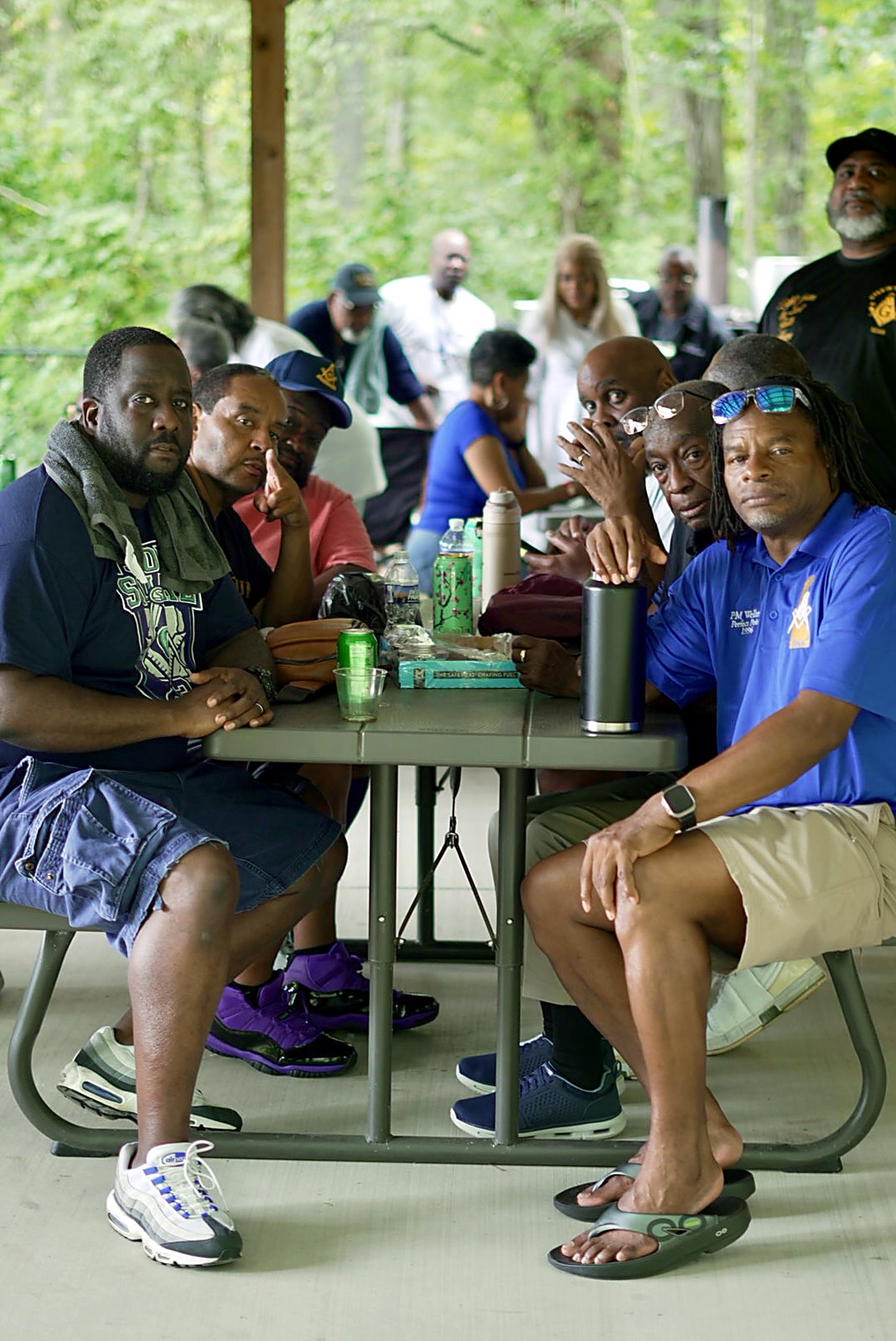 Sunday barbecue, gathered under the pavilion