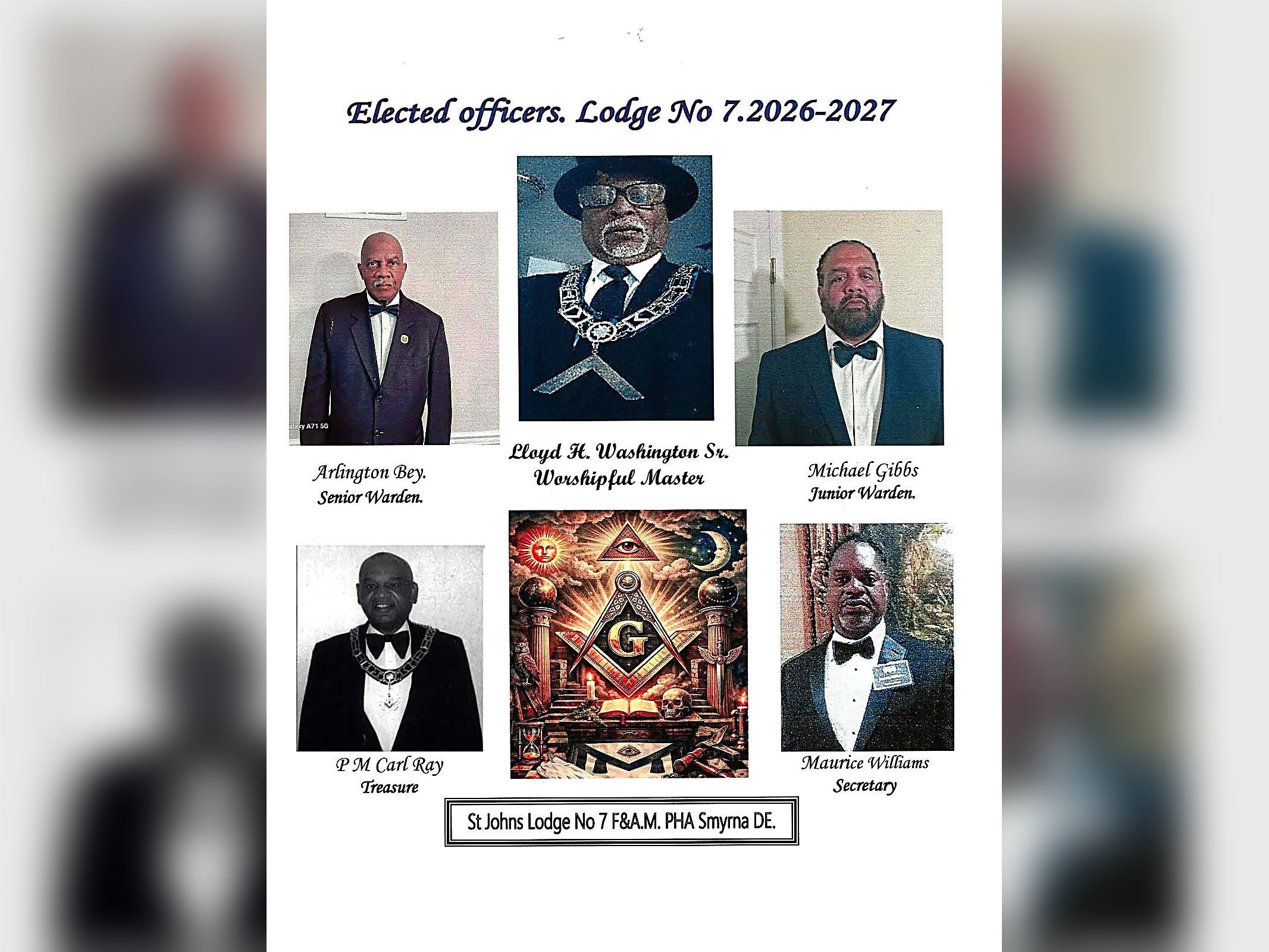 St. John’s Lodge No. 7, Elected Officers, 2026-2027